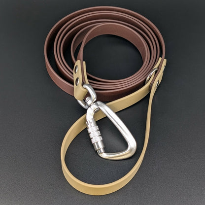 dark brown and tan biothane dog leash