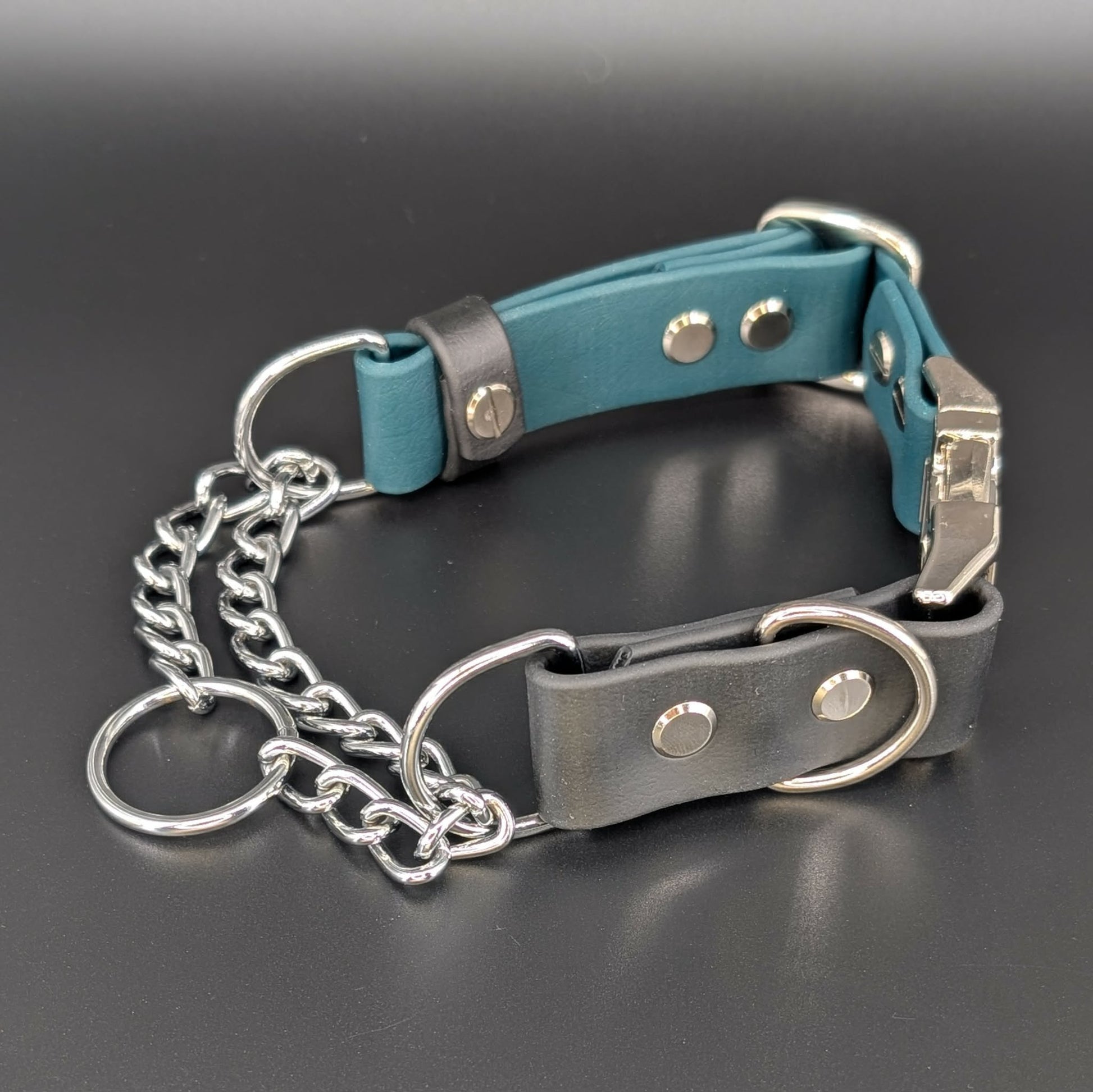 dark green and black biothane chain martingale collar