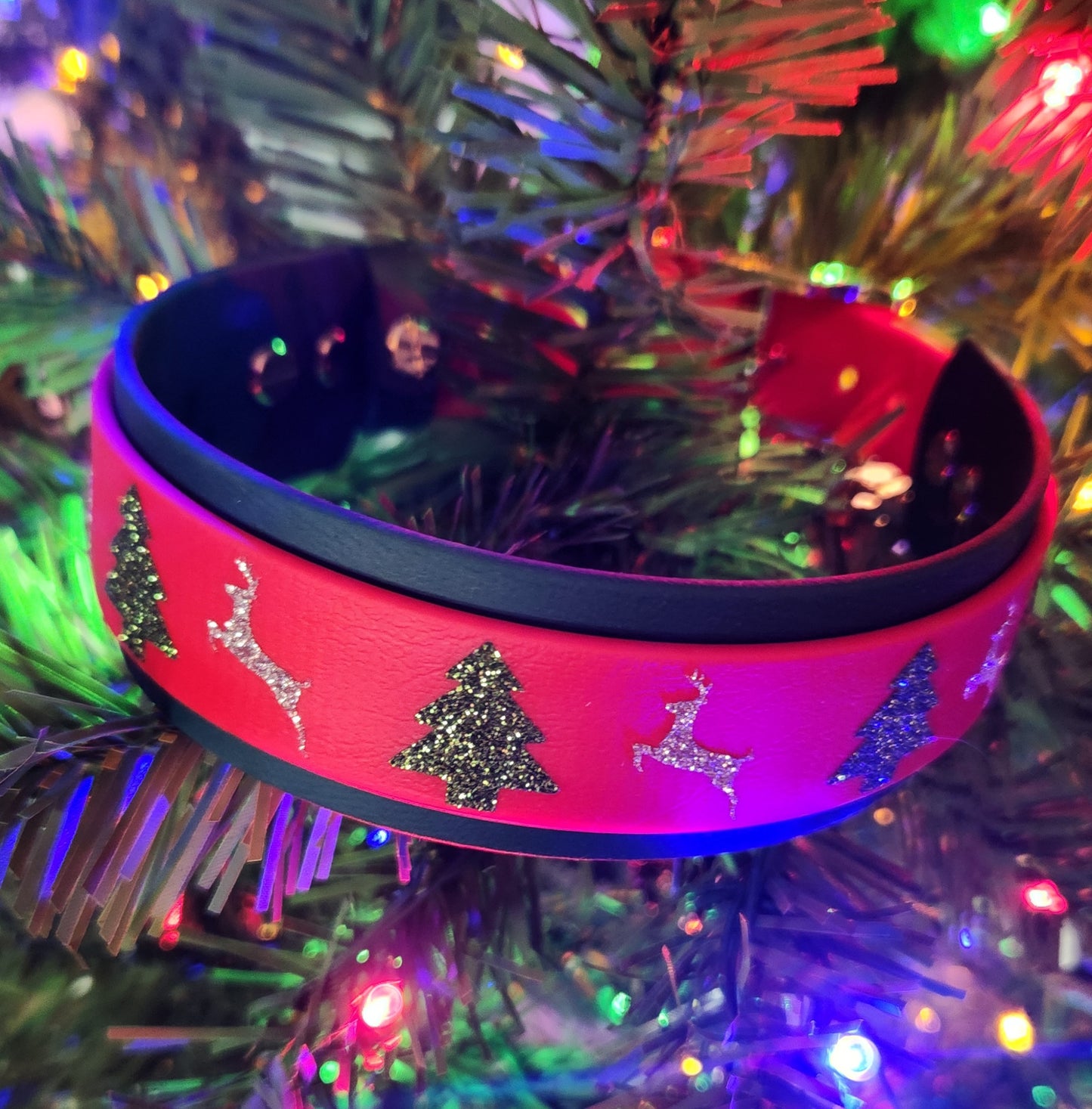dark green and red layered biothane christmas collar