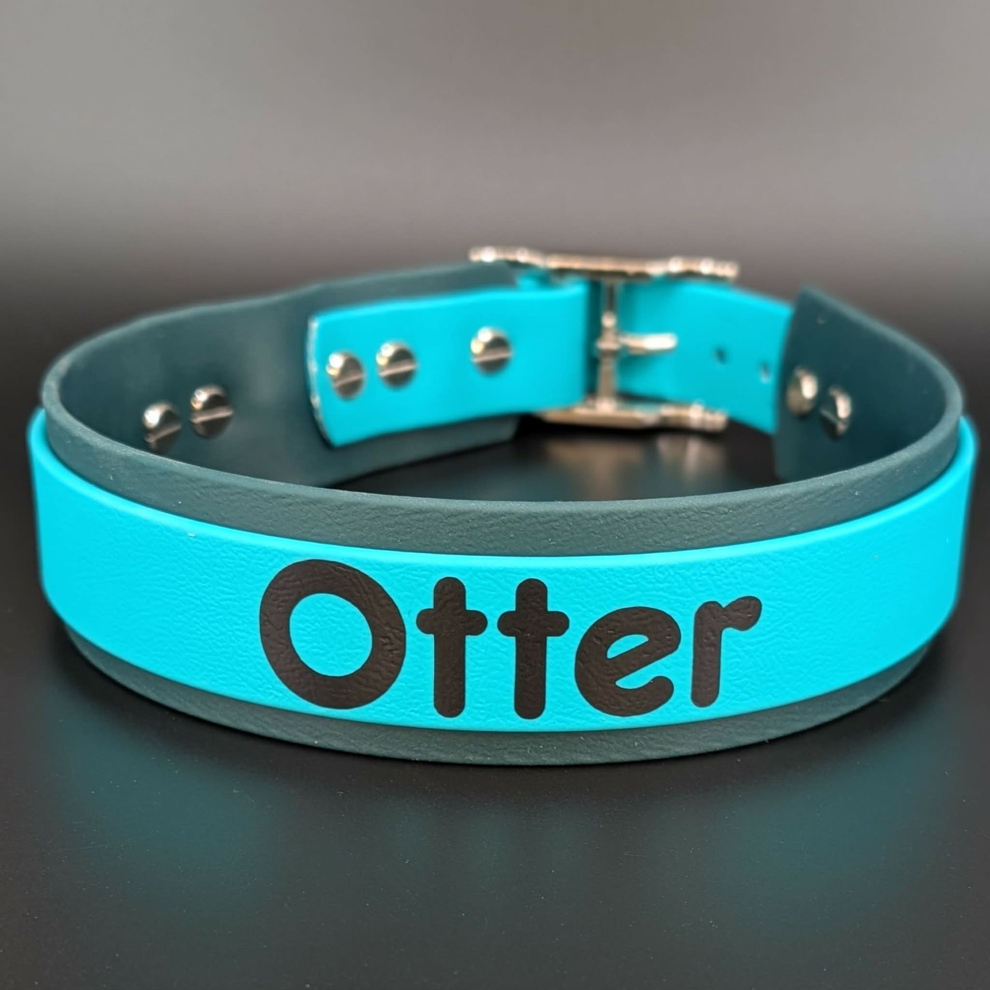 dark green and teal layered biothane dog collar