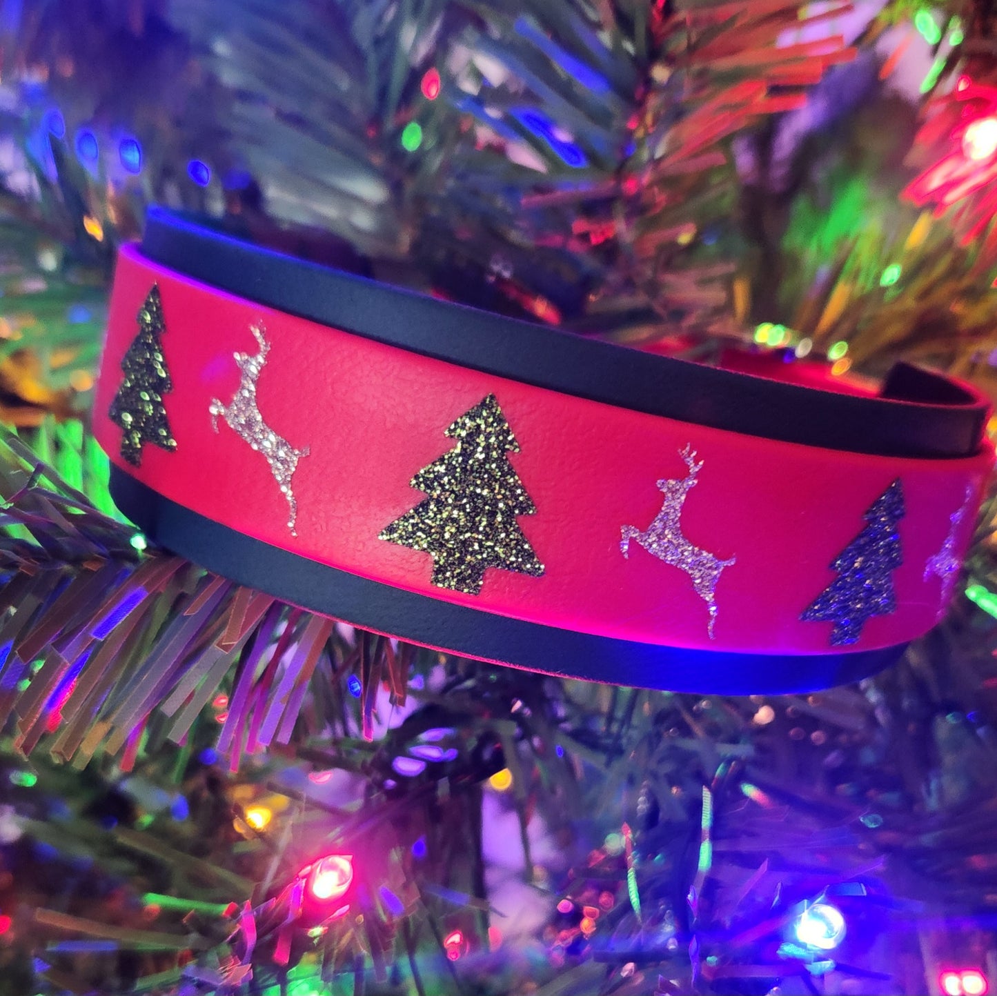 dark green red layered biothane christmas collar
