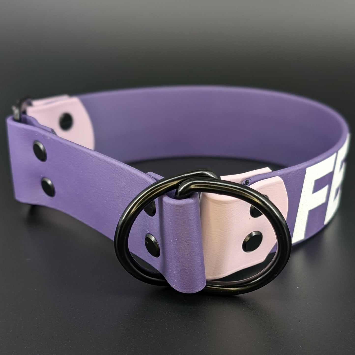 dark purple and lavender biothane limited slip dog collar black hardware
