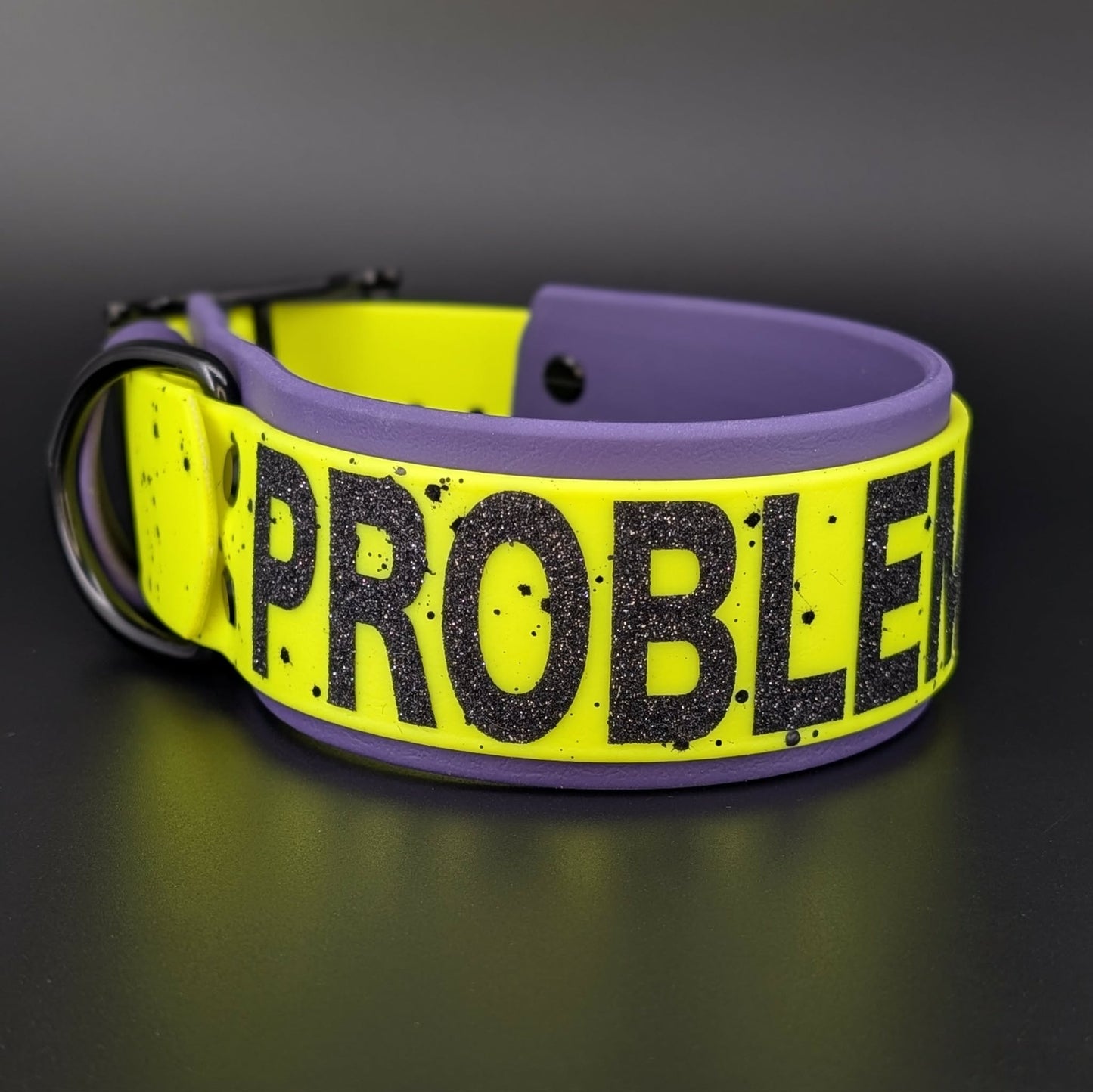 dark purple and yellow biothane problem child dog collar