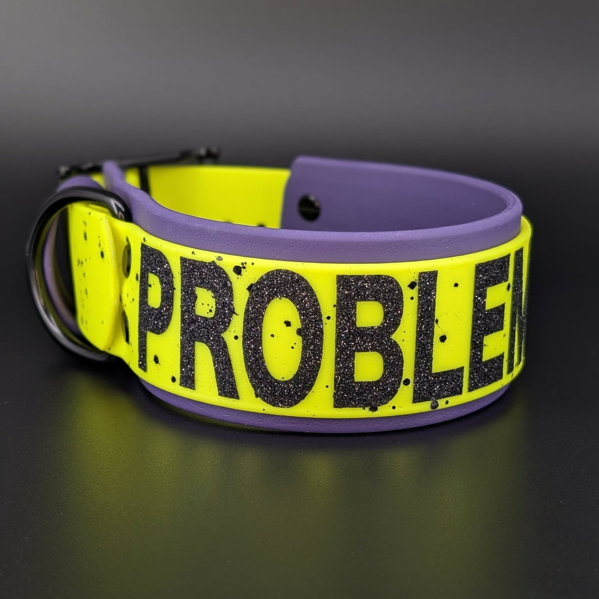 dark purple and yellow biothane problem child dog collar
