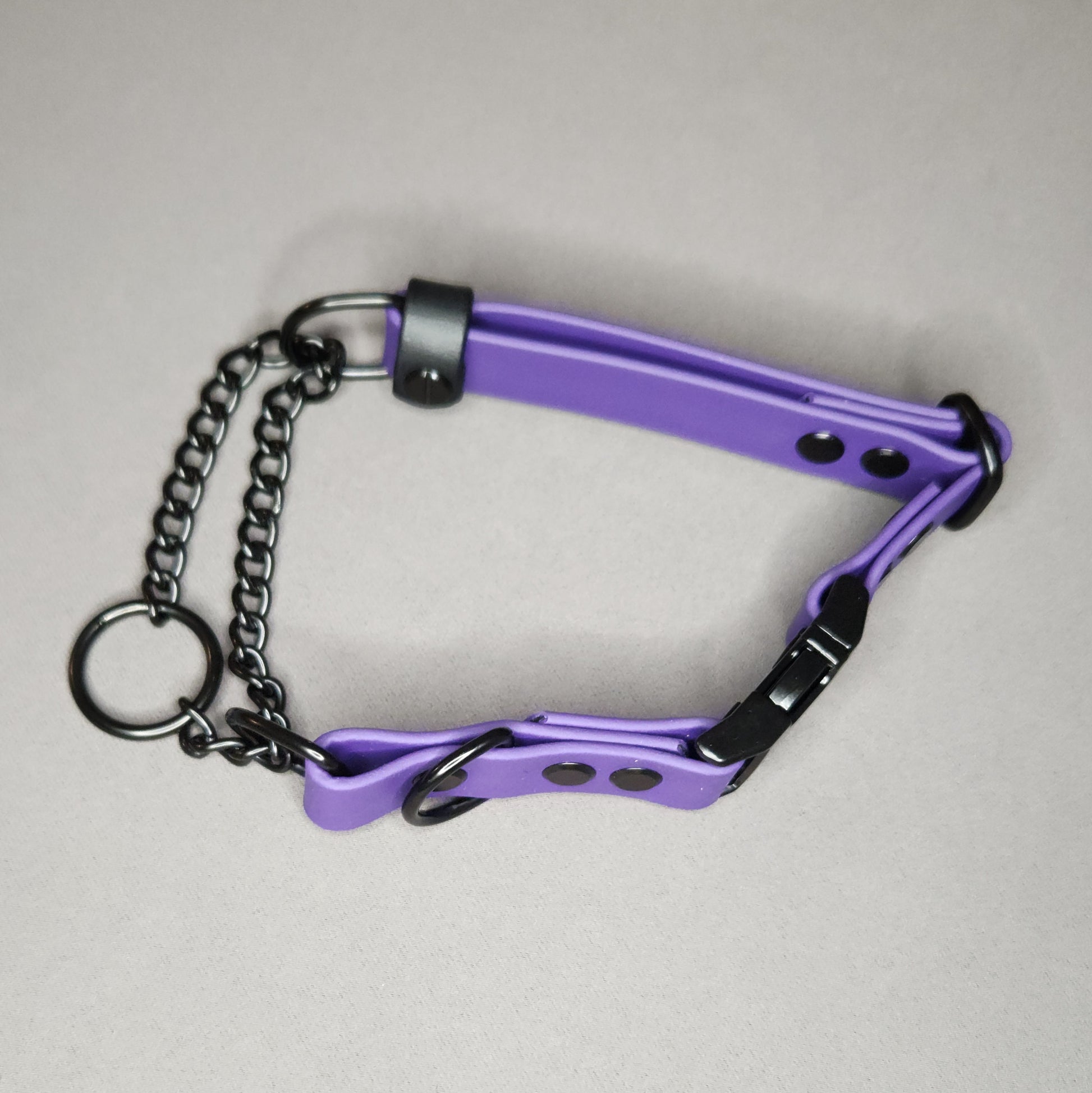 dark purple biothane chain martingale dog collar with quick release buckle