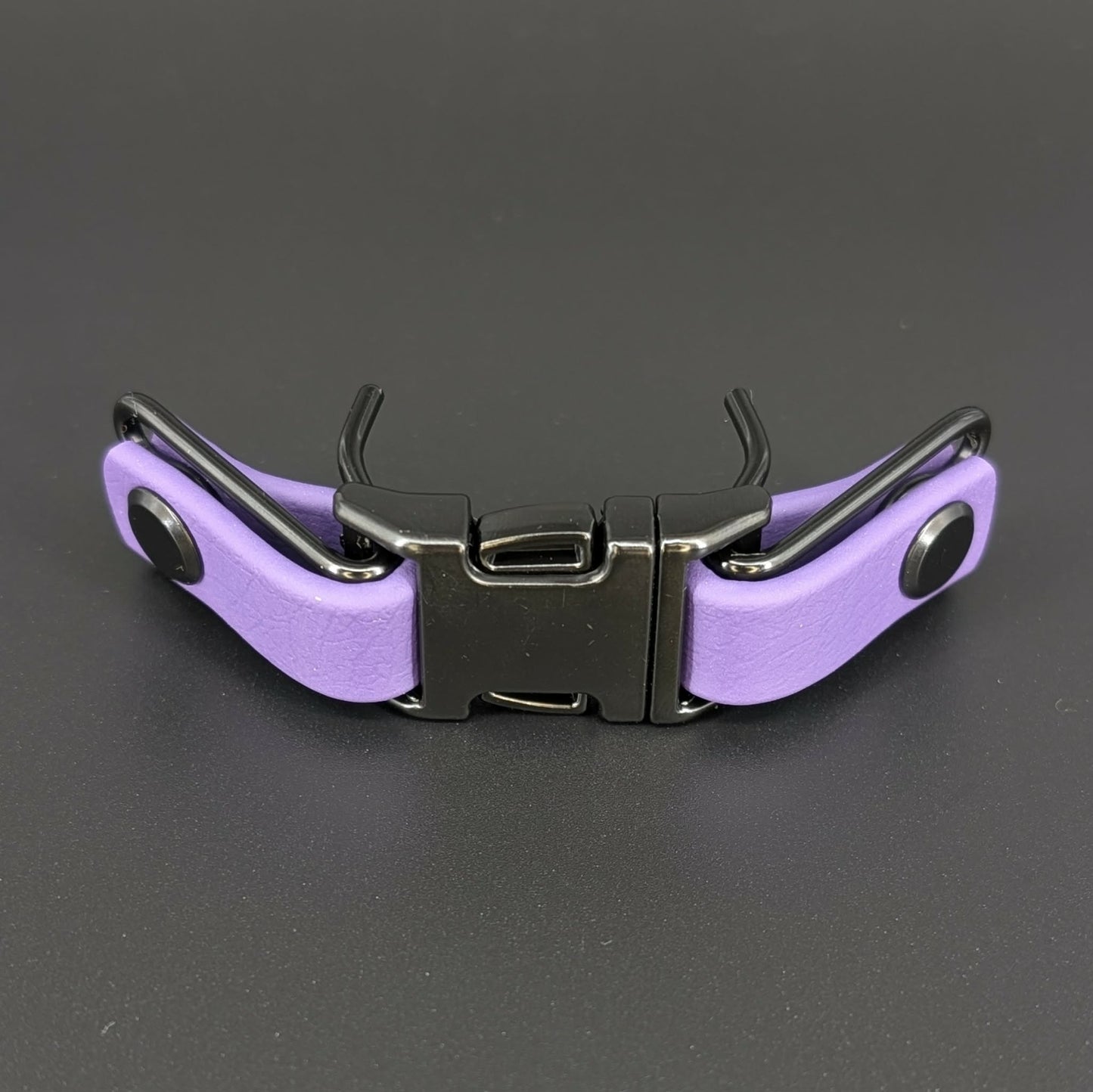dark purple biothane with black hardware quick release buckle attachment for prong collar