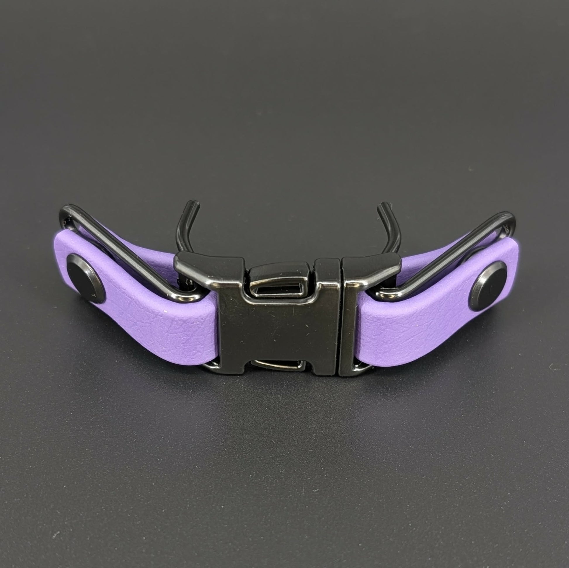 dark purple biothane with black hardware quick release buckle attachment for prong collar