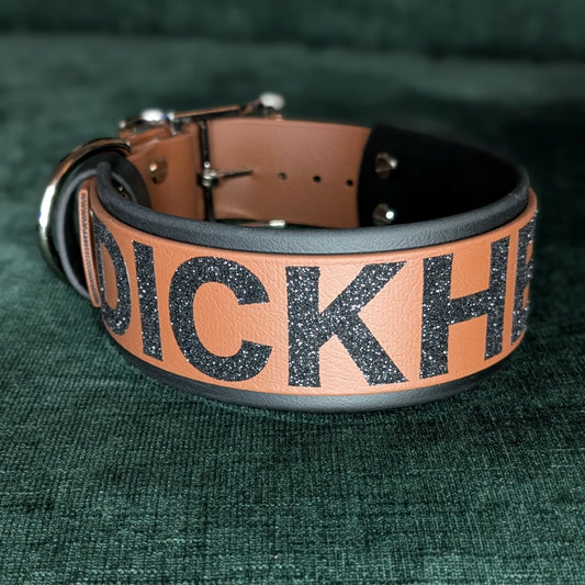 dickhead collar black and brown layered biothane 2 inch wide