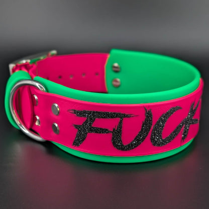 extra wide dog collar pink and green fuck ice