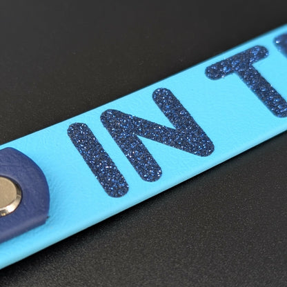 glitter in training text on biothane leash extender