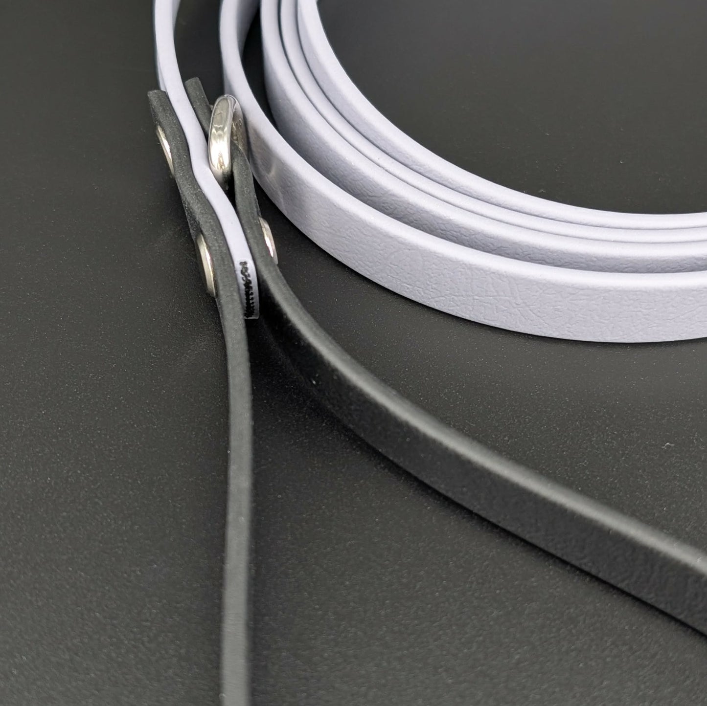 gray and black biothane dog leash