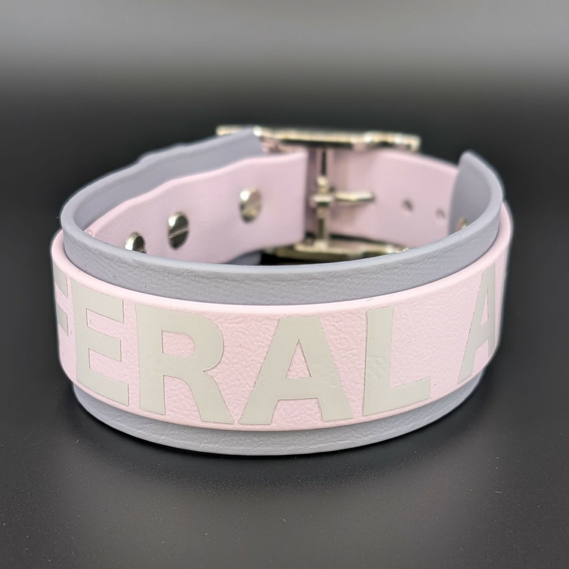 gray and lavender layered biothane feral af dog collar