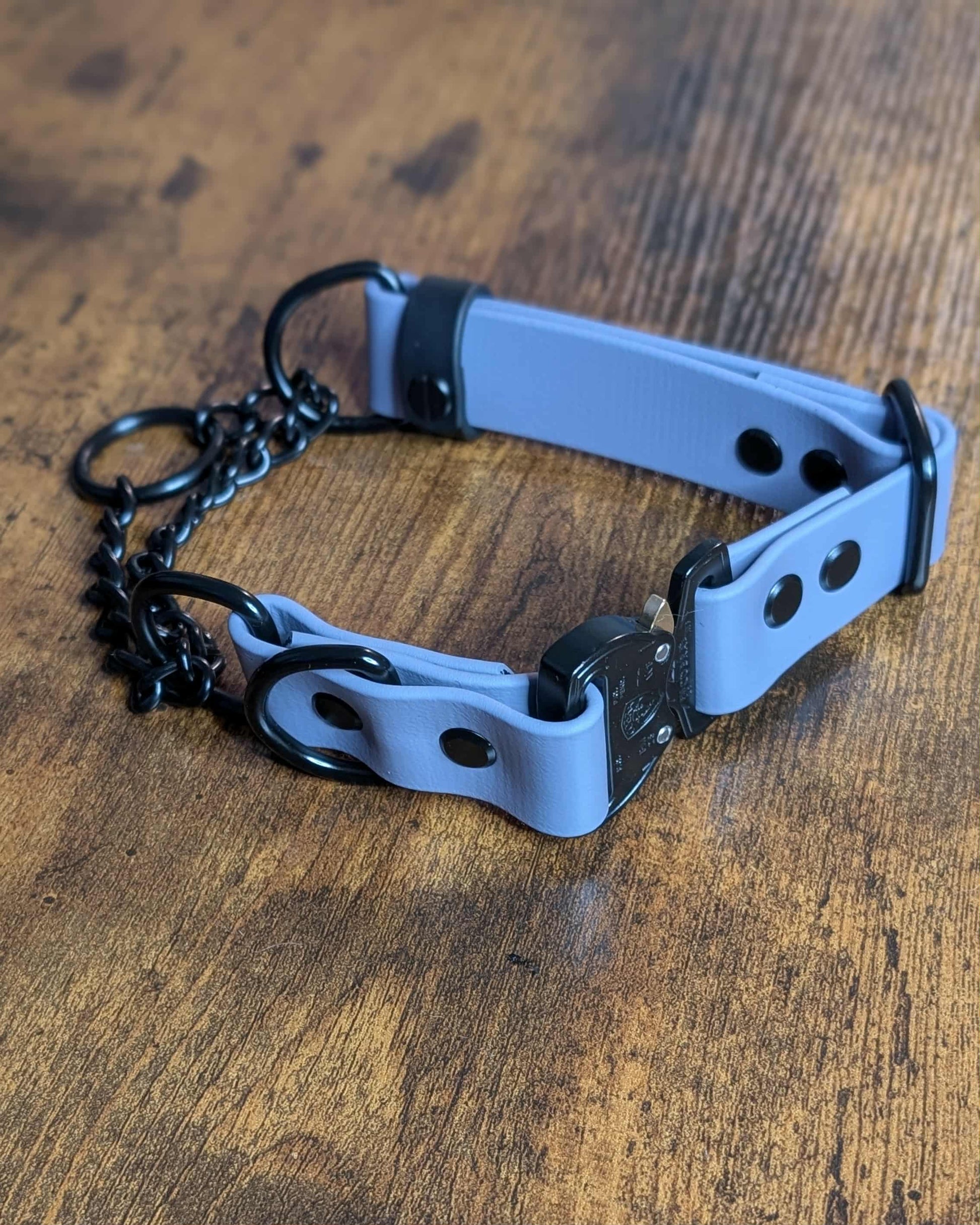 gray biothane black chain martingale dog collar