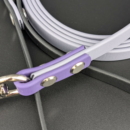 gray black and dark purple biothane dog leash
