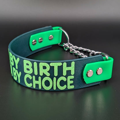 green tapered biothane chain martingale dog collar