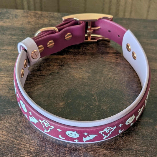 Halloween lavender and wine layered biothane dog collar