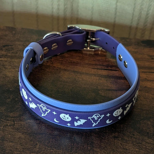 Halloween periwinkle blue and dark purple  layered biothane dog collar