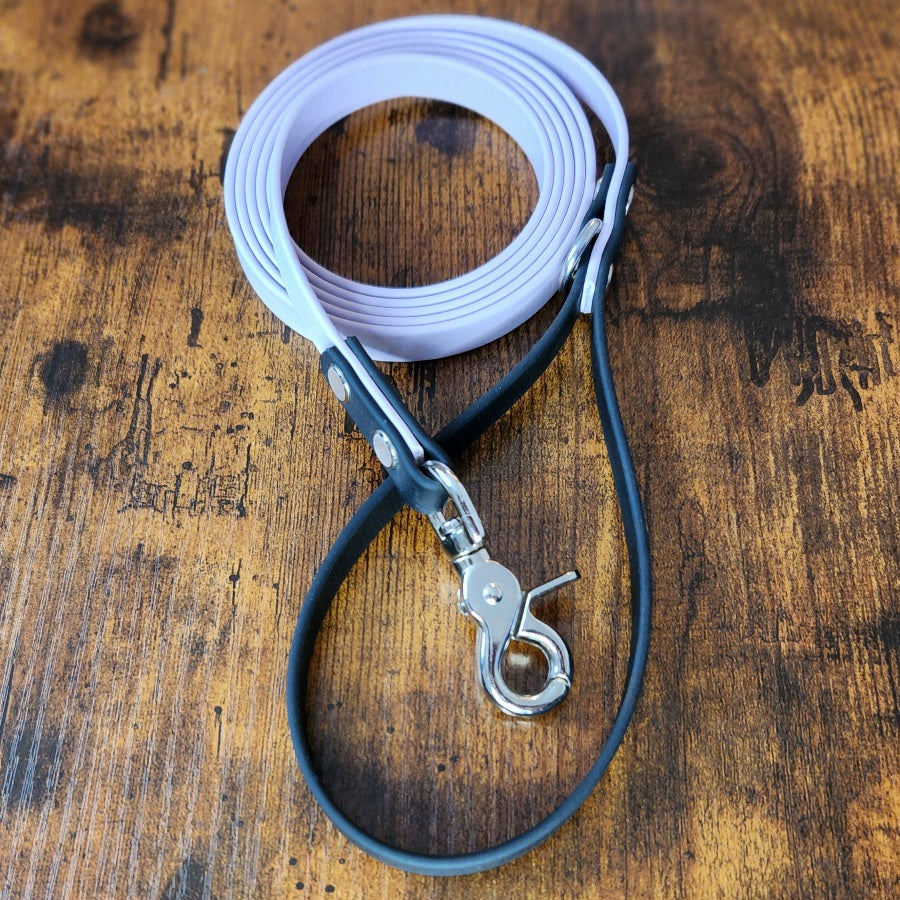 lavender and black biothane dog leash