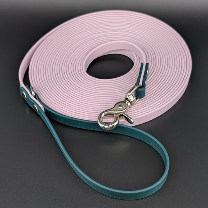 lavender and dark green biothane long line for dogs