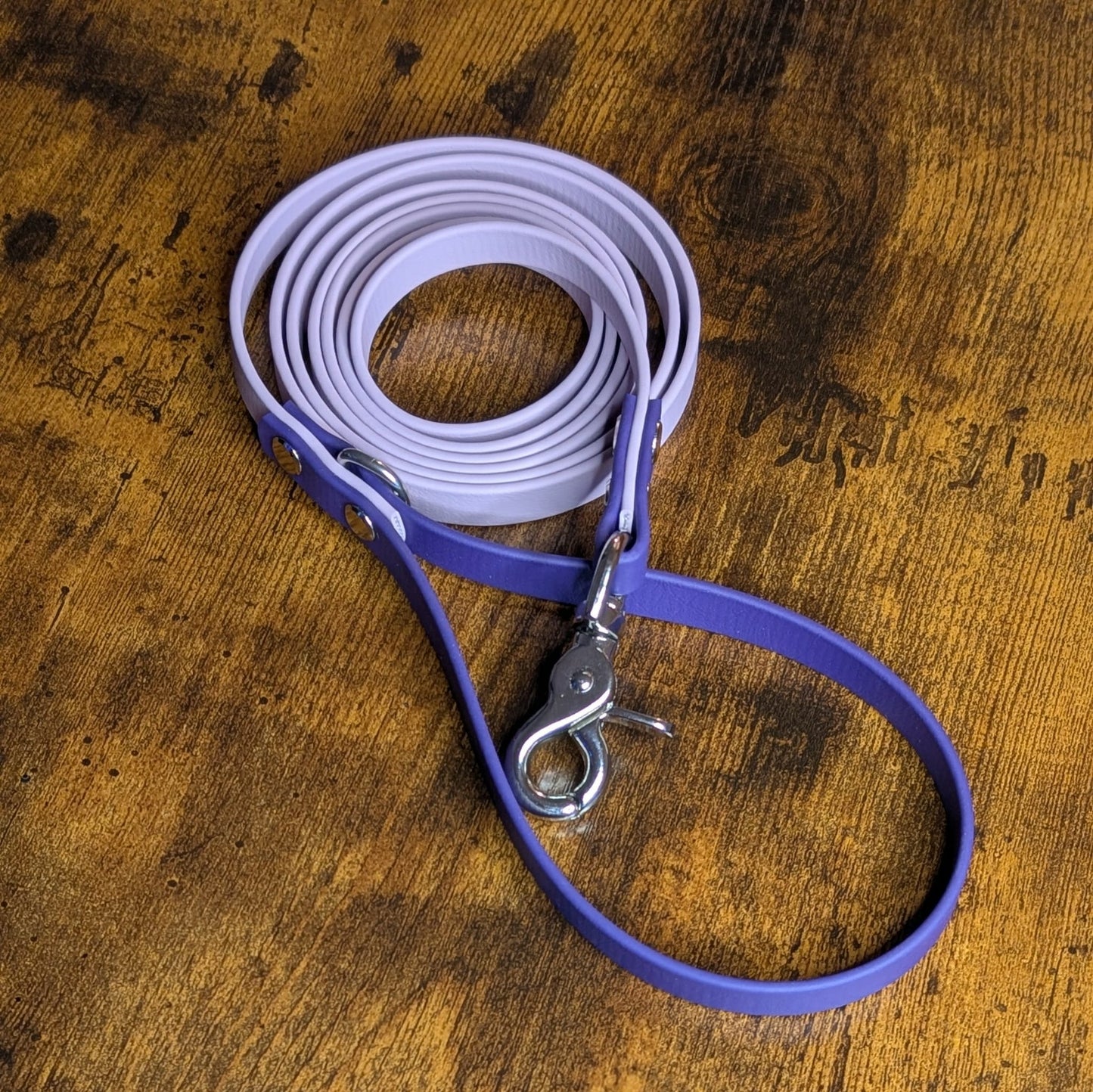 lavender and dark purple biothane dog leash