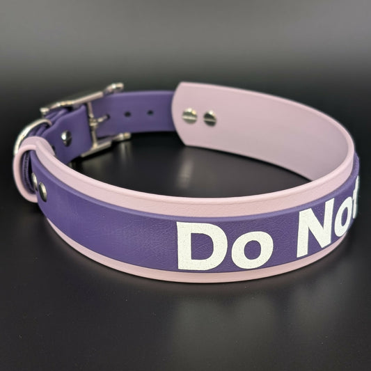 lavender and dark purple layered biothane do not pet dog collar