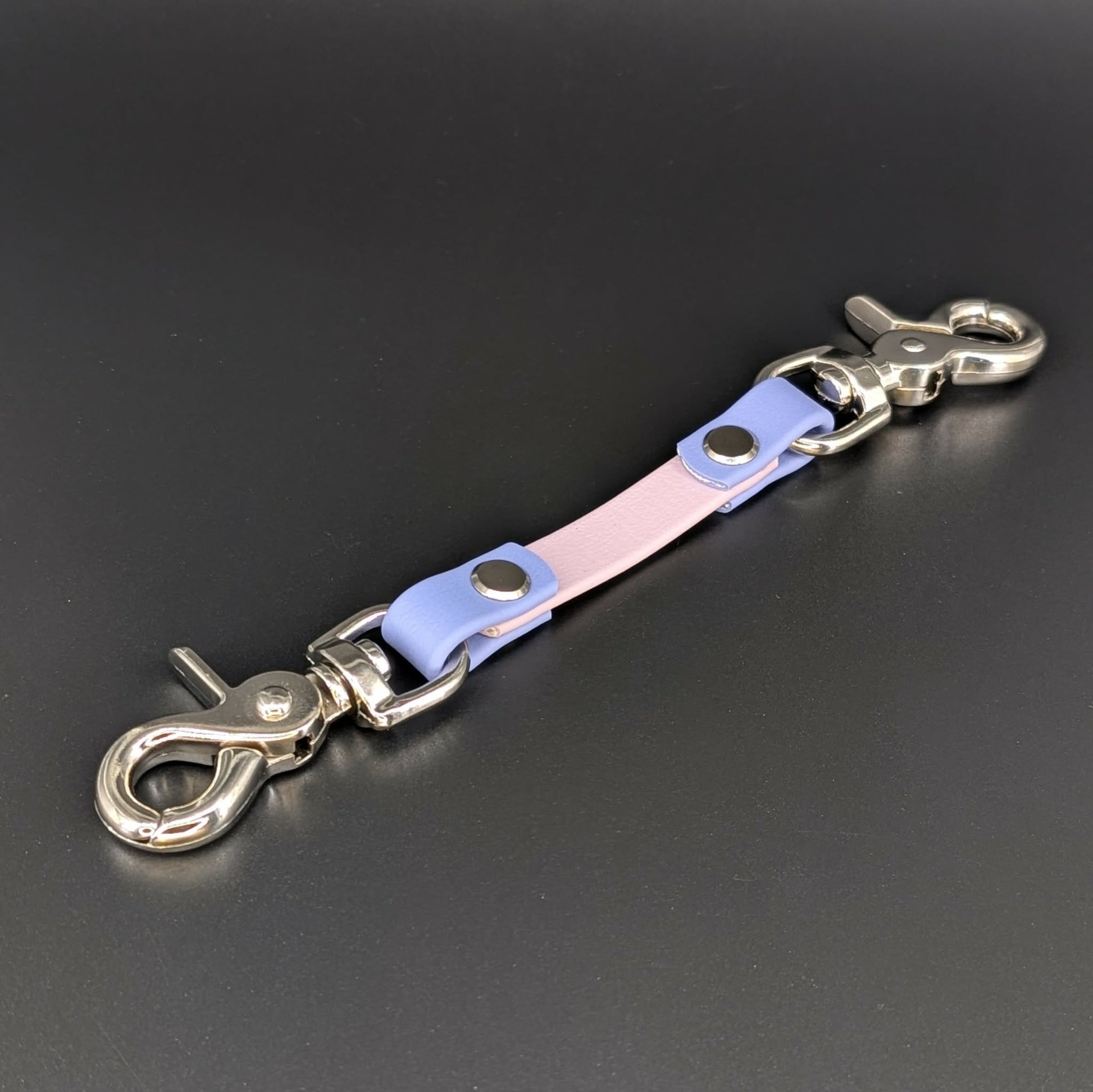lavender and periwinkle blue biothane prong collar backup safety strap