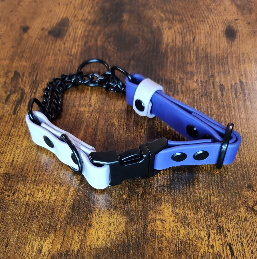lavender and purple biothane chain martingale dog collar