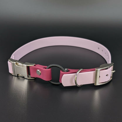 lavender and wine biothane e-collar strap with bungee and quick release buckle