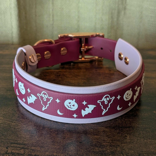 lavender and wine layered biothane halloween dog collar
