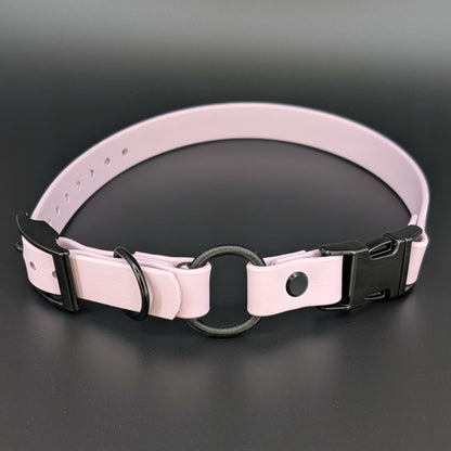 lavender biothane e-collar strap with bungee and quick release buckle