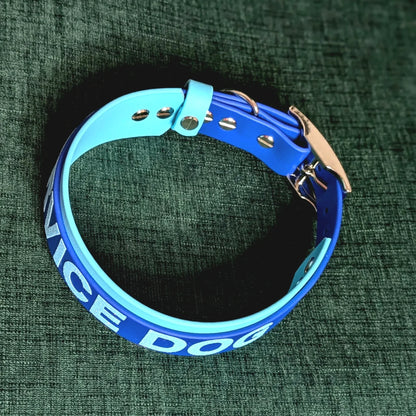 layered biothane service dog collar ready to ship