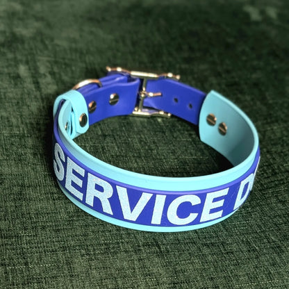 layered blue biothane service dog collar