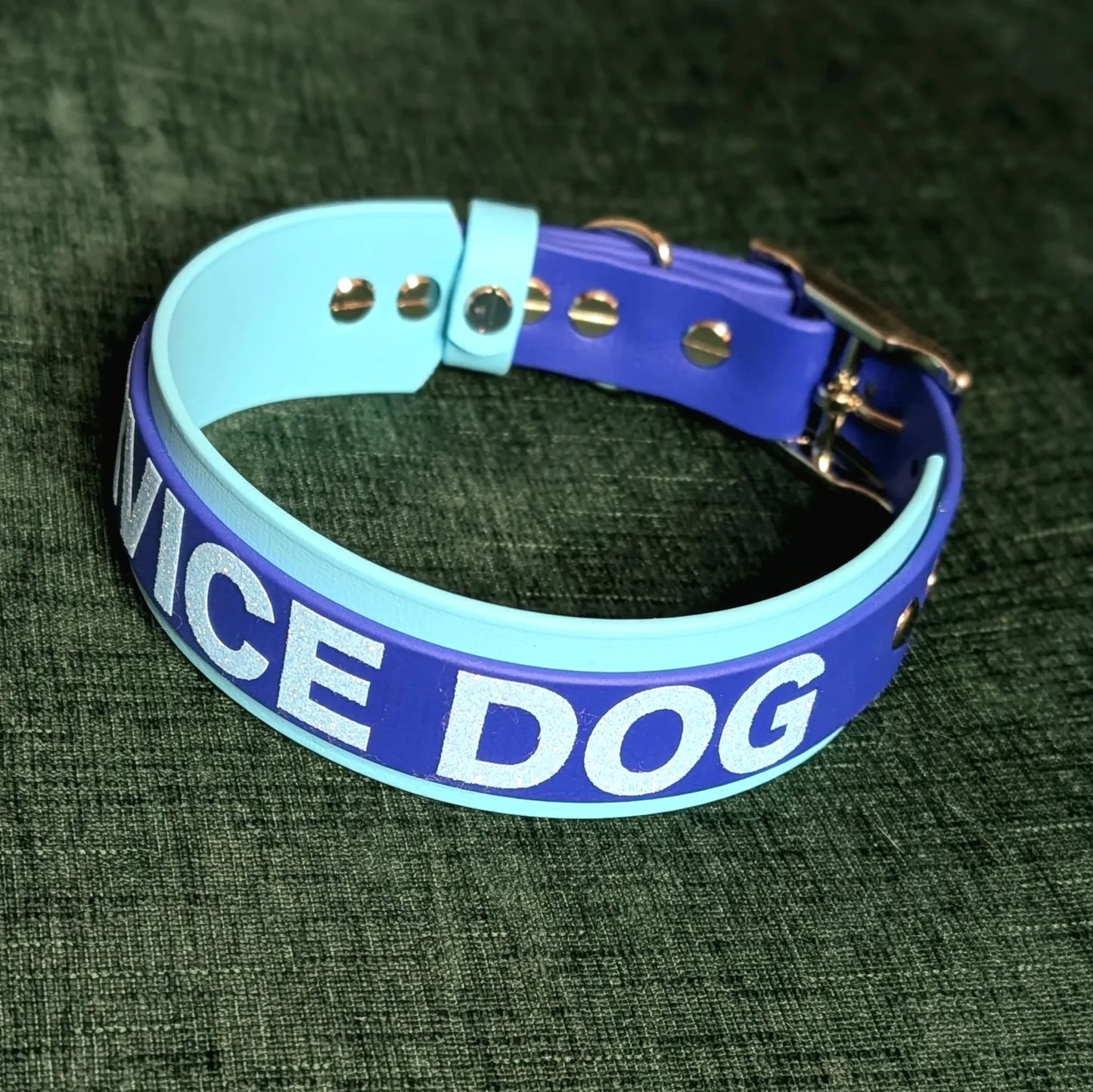 layered light and royal blue biothane service dog collar