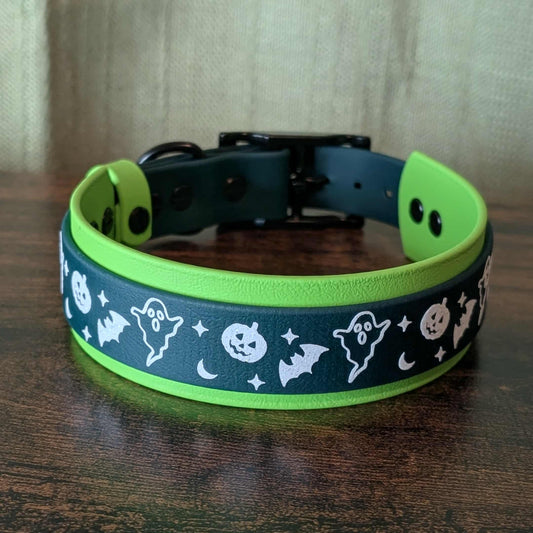 light and dark green layered biothane halloween dog collar