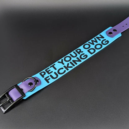 light blue and dark purple tapered biothane pet your own fucking dog collar