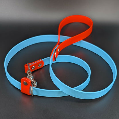 light blue and orange biothane convertible slip leash for large dog training