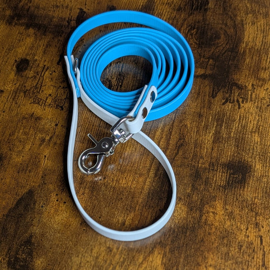 light blue and white biothane dog leash