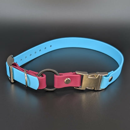 light blue and wine biothane e-collar strap with bungee and quick release buckle