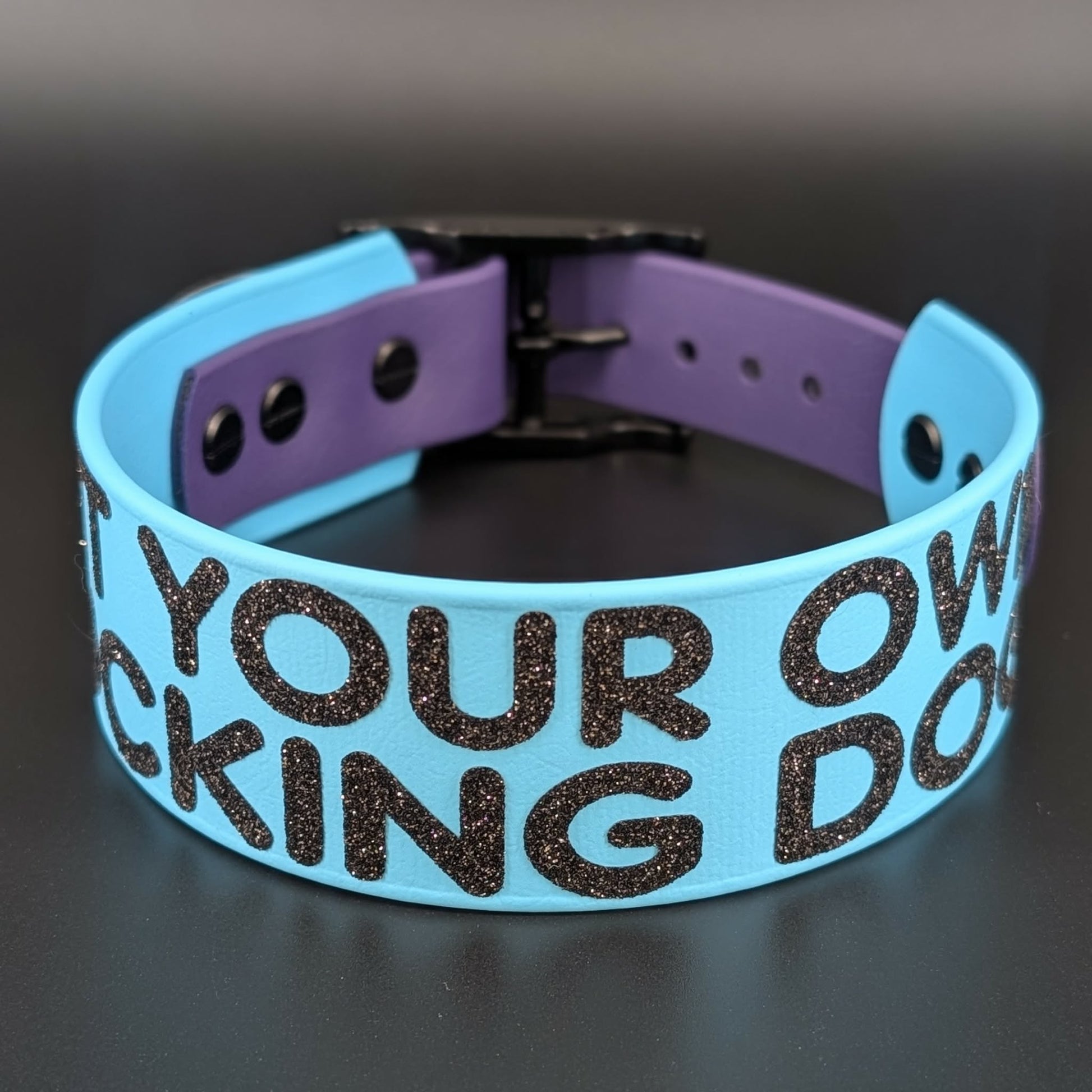 light blue and dark purple tapered biothane pet your own fucking dog collar