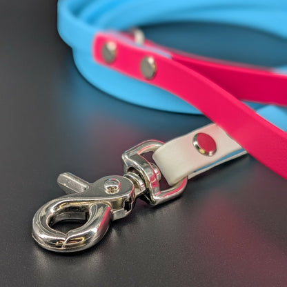 light blue pink white biothane dog leash