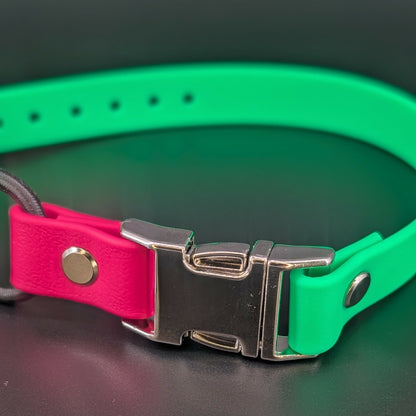 light green and pink e-collar strap with quick release buckle