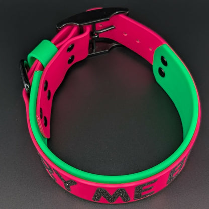 light green and pink layered biothane collar