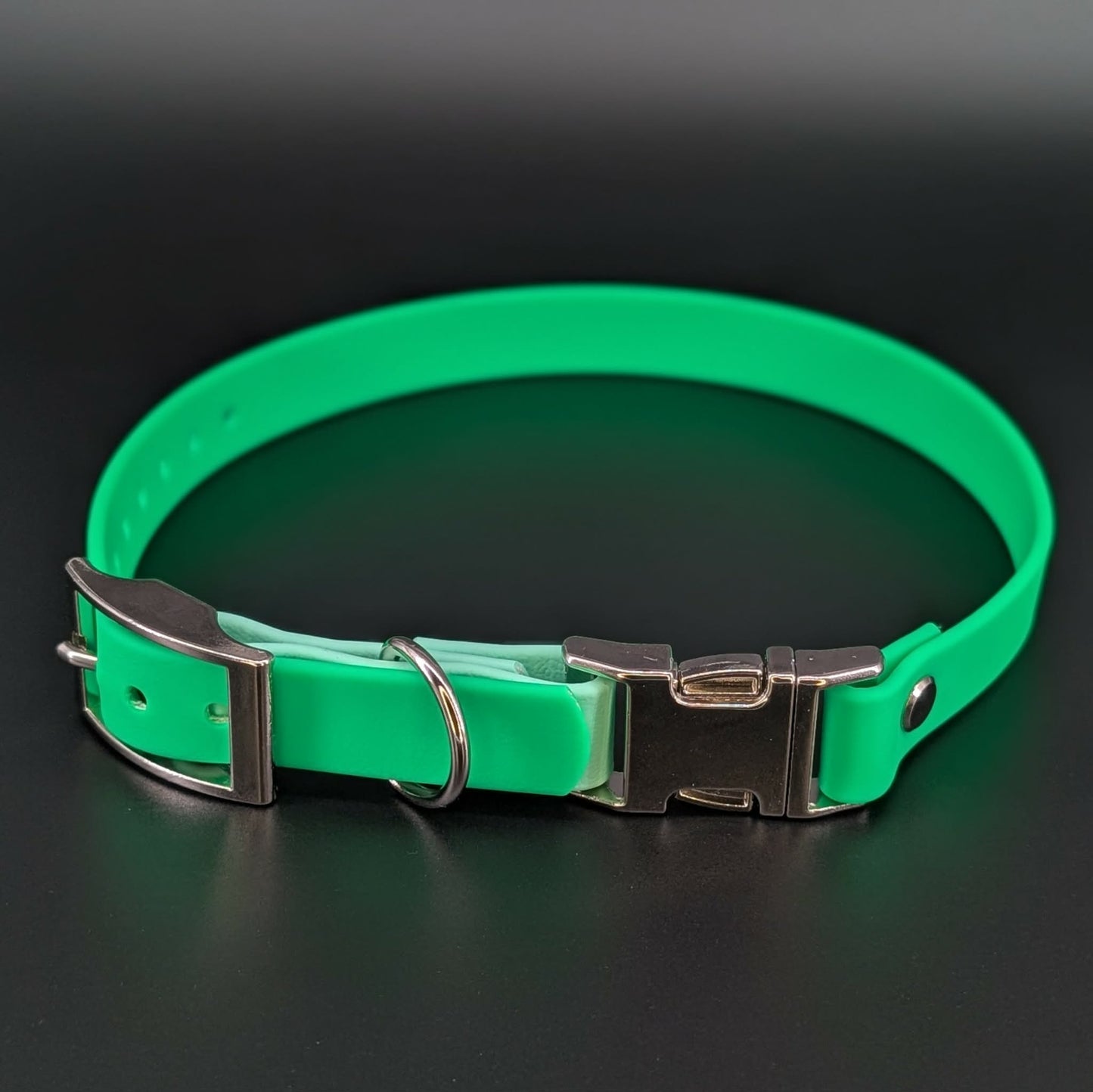 light green and sage green biothane e-collar strap with quick release buckle