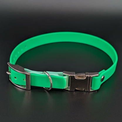 light green and sage green biothane e-collar strap with quick release buckle