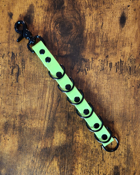 light green biothane grooming loop extender with black hardware