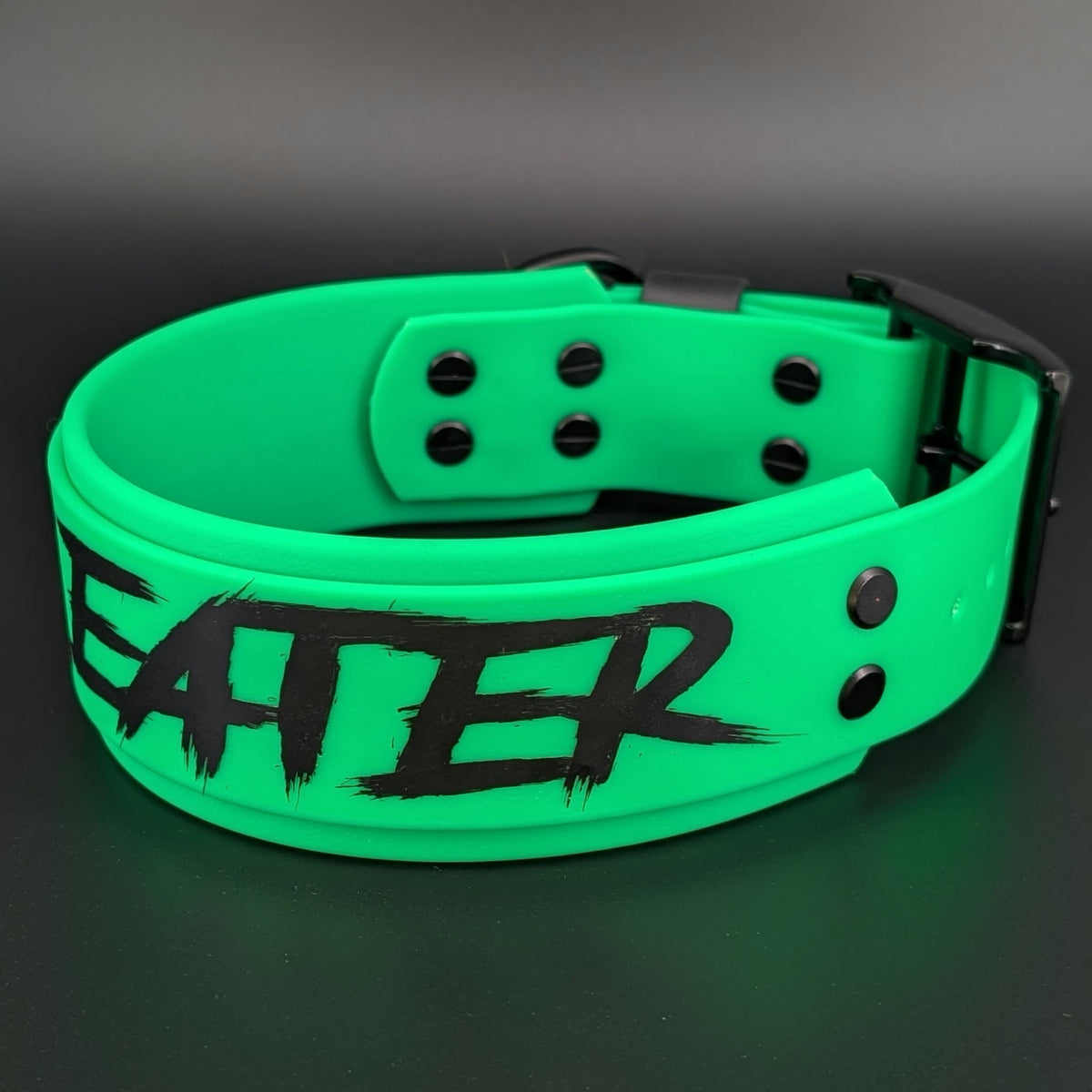man eater dog collar green biothane 2 inch wide