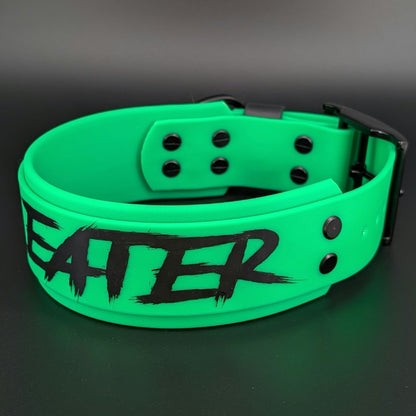man eater dog collar green biothane 2 inch wide