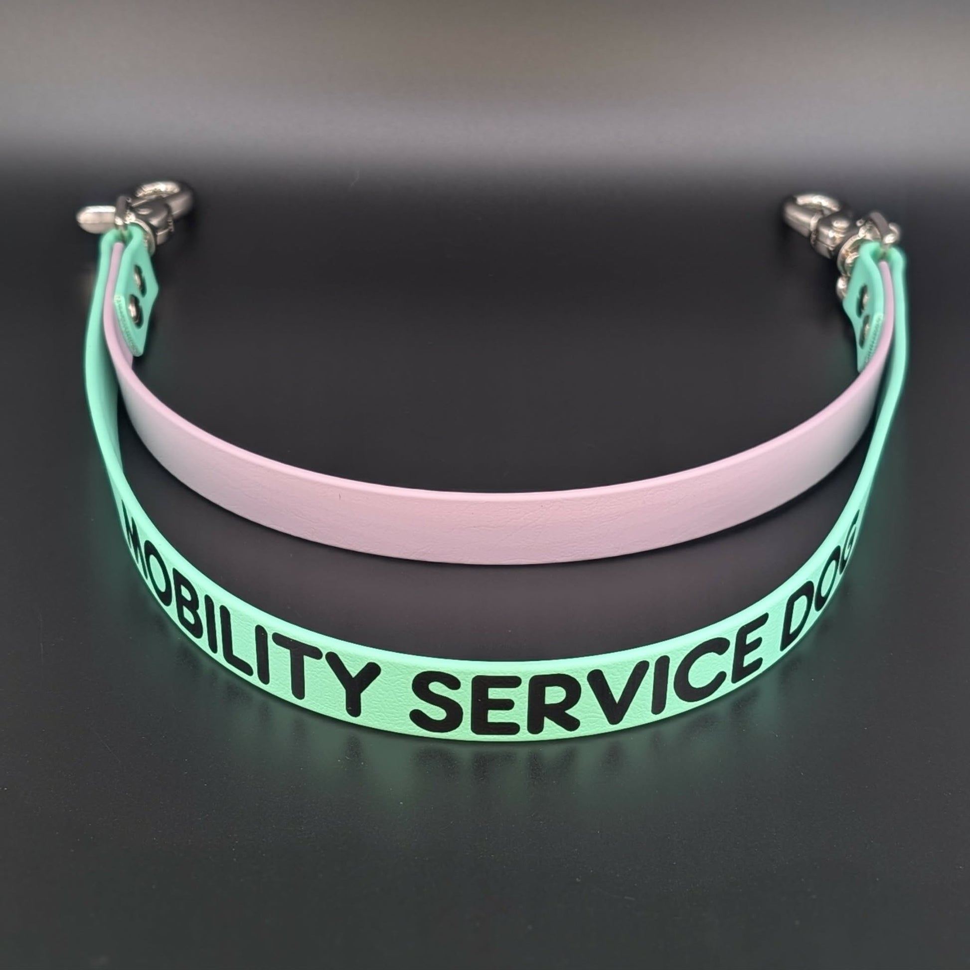 mint green and lavender biothane double pull strap mobility service dog