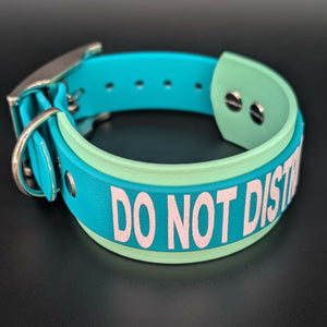 mint green and teal layered biothane dog collar do not distract