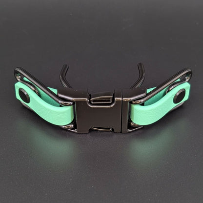 mint green biothane with black hardware quick release buckle attachment for prong collar